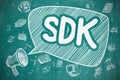 SDK - Cartoon Illustration on Blue Chalkboard.