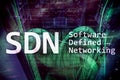 SDN, Software defined networking concept on modern server room background