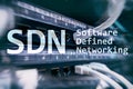 SDN, Software defined networking concept on modern server room background