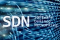 SDN, Software defined networking concept on modern server room background