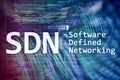 SDN, Software defined networking concept on modern server room background