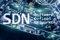 SDN, Software defined networking concept on modern server room background Royalty Free Stock Photo