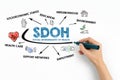 SDOH Social Determinants Of Health Concept. Chart with keywords and icons on white background Royalty Free Stock Photo