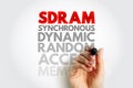SDRAM Synchronous Dynamic Random Access Memory text on background. Concept for computer hardware, high-speed data access, Royalty Free Stock Photo