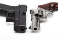 Se mi automatic and Revolver pistol handgun on white background Royalty Free Stock Photo