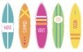 Se of modern colorful surfing boards