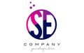 SE S E Circle Letter Logo Design with Purple Dots Bubbles