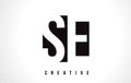 SE S E White Letter Logo Design with Black Square.