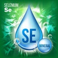 Se Selenium Vector. Mineral Blue Drop Icon. Vitamin Liquid Droplet Icon. Substance For Beauty, Cosmetic, Heath Promo Ads