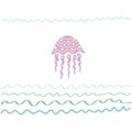 Sea abstract background with jellyfish. Hand drawn vector illustration for your design card or postcard, poster or travel, Royalty Free Stock Photo