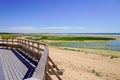 Sea access walkway on sand beach atlantic ocean horizon in Jard sur Mer in france