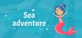 Sea adventure with marine wild nature, mermaid and fishes. Underwater life of sea creatures Royalty Free Stock Photo