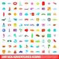 100 sea adventures icons set, cartoon style Royalty Free Stock Photo