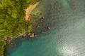 Sea Aerial Top View, beautiful Thailand sea nature background with copy space. Sand beach and bright blue water, drone photo from