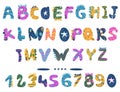 Sea alphabet in hand drawn style. ABC lettering.Latin,American and English language.Different underwater ornaments.Suitable for ki