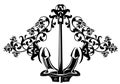 Sea anchor and rose flowers black and white vector design