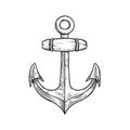 Sea anchor. Ship equipment in sketch hand drawn style. Best for tattoo, emblem, logo.