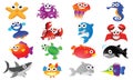 Sea animal cartoon set Royalty Free Stock Photo