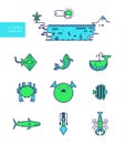 Sea animal icon set.