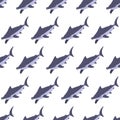 Sea animal seamless pattern with hummerhead shark. Undersea world habitants print.