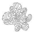 Sea animal, Starfish and wave coloring book. Underwater world Coloring pages for children and adults. Doodle meditation, Outline Royalty Free Stock Photo