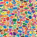 Sea animal sticker many seamless pattern Royalty Free Stock Photo