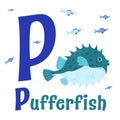 Sea Animals Alphabet. ABC for children. Letter P