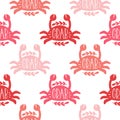 Sea animals crab marine seamless pattern text lettering. Ocean shape design fabric print