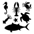 Sea animals graphic icon set