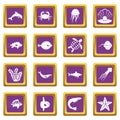 Sea animals icons set purple