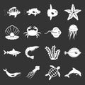 Sea animals icons set grey vector
