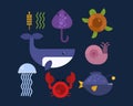 Sea animals marine life character vector illustration. Royalty Free Stock Photo