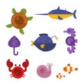 Sea animals marine life character vector illustration. Royalty Free Stock Photo