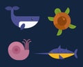 Sea animals marine life character vector illustration. Royalty Free Stock Photo