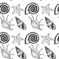 Sea Animals Sketched Seamless Pattern. Marine Life Creatures Hand drawn surface pattern design. Royalty Free Stock Photo