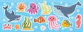 Sea animals stickers vector set Royalty Free Stock Photo