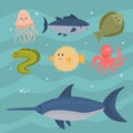 Sea animals vector creatures characters cartoon ocean wildlife marine underwater aquarium life water graphic aquatic