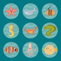 Sea animals vector creatures characters cartoon ocean wildlife marine underwater aquarium life water graphic aquatic