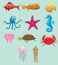 Sea animals vector set Royalty Free Stock Photo