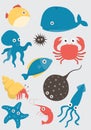 Sea animals vector set on white background Royalty Free Stock Photo