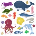 Sea animals water plants ocean fish cartoon illustration undersea water marine aquatic character life.