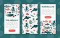 Sea animals wen banner templates set. Marine life, underwater sealife mobile app, website interface with sea creatures Royalty Free Stock Photo