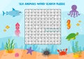 Sea animals word search puzzle for preschool kids Royalty Free Stock Photo