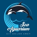 Sea Aquarium Emblem with Jumping Killer Whale Royalty Free Stock Photo