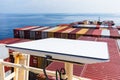 SpaceX Starlink satellite dish mounted on board of big container ship. Royalty Free Stock Photo