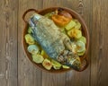 Sea bass baked potatoes Royalty Free Stock Photo