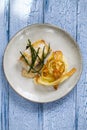 Sea bass fillet with parsnip crisps Royalty Free Stock Photo