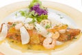 Sea bass fillet with shrimp sauce Royalty Free Stock Photo