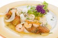 Sea bass fillet with shrimp sauce Royalty Free Stock Photo