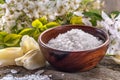 Sea bath salt in bowl Royalty Free Stock Photo